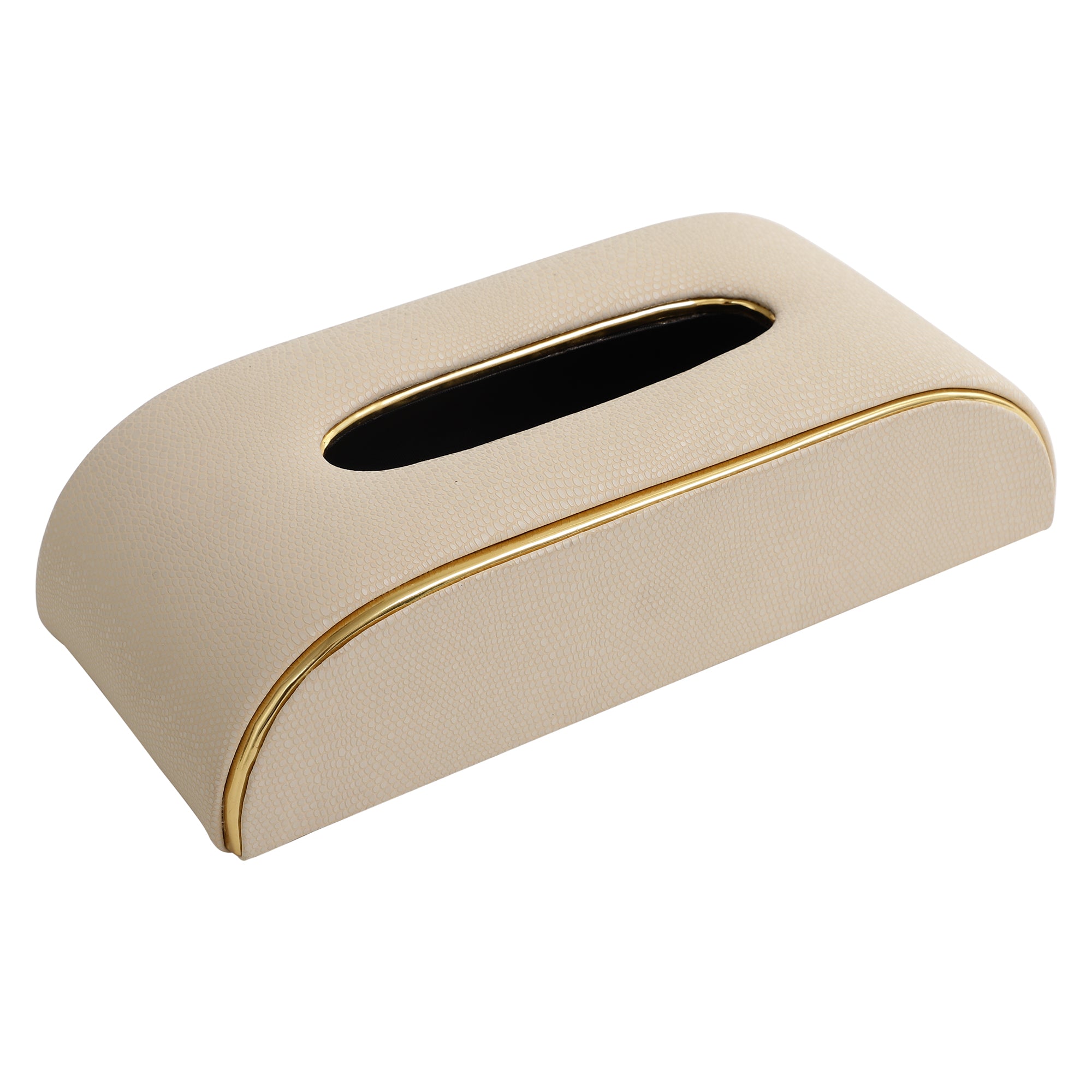 Sleek Slant Leather Napkin Box Cream