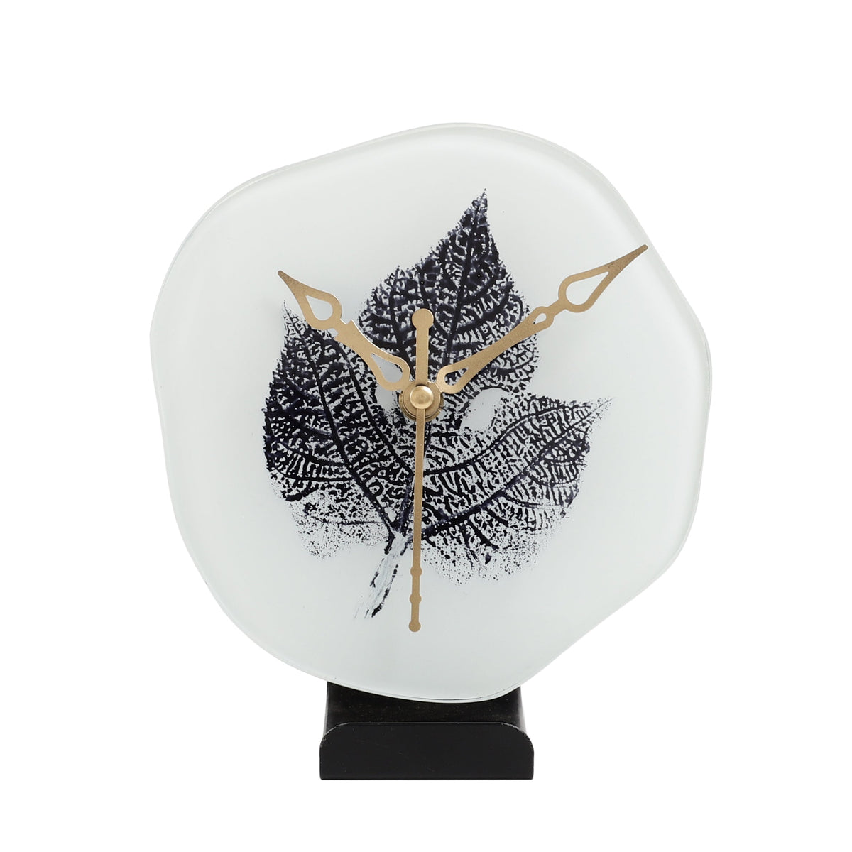 Alina Leaf Glass Embossed Table Clock M.M.I. OVERSEAS