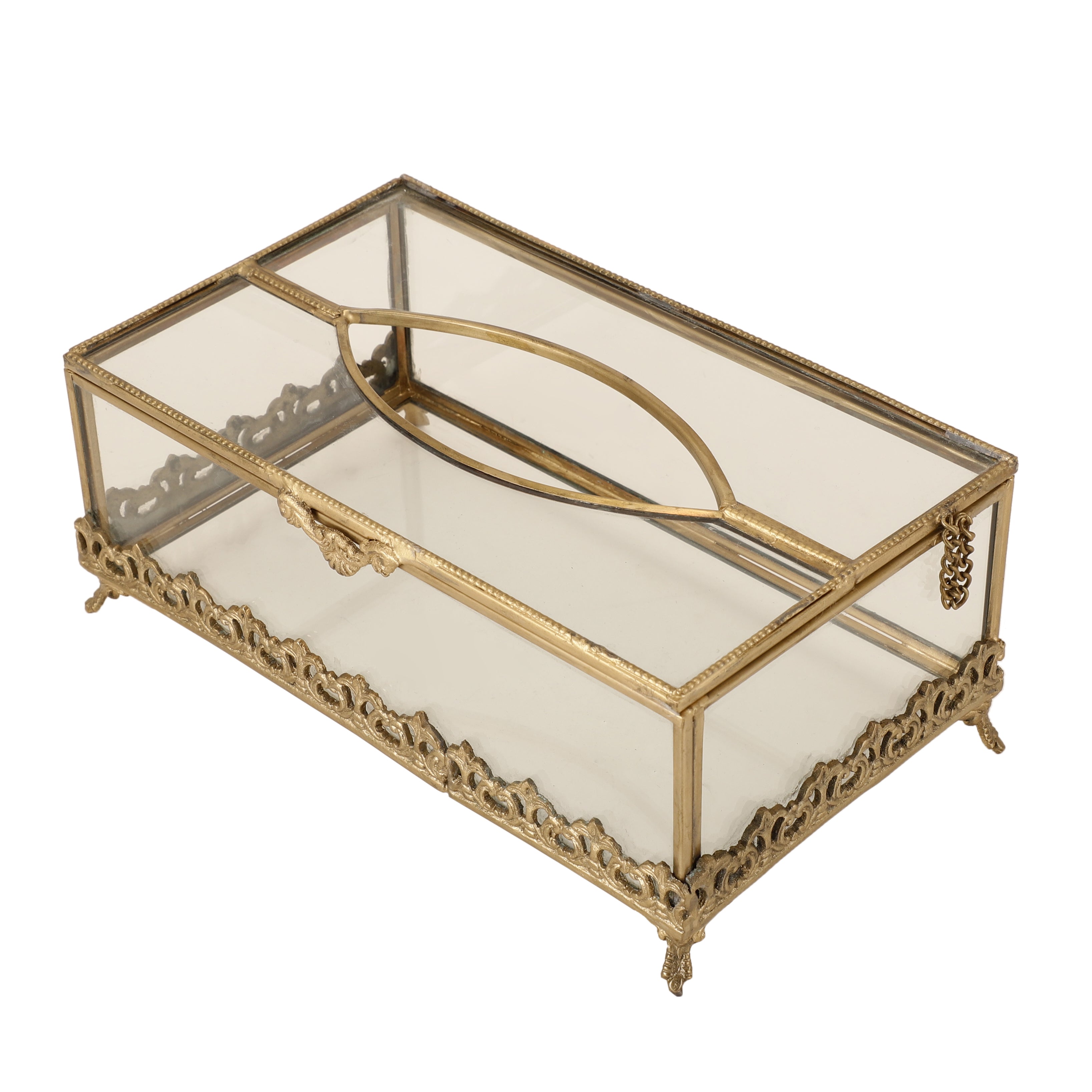 Floral Scroll Brass Napkin Box