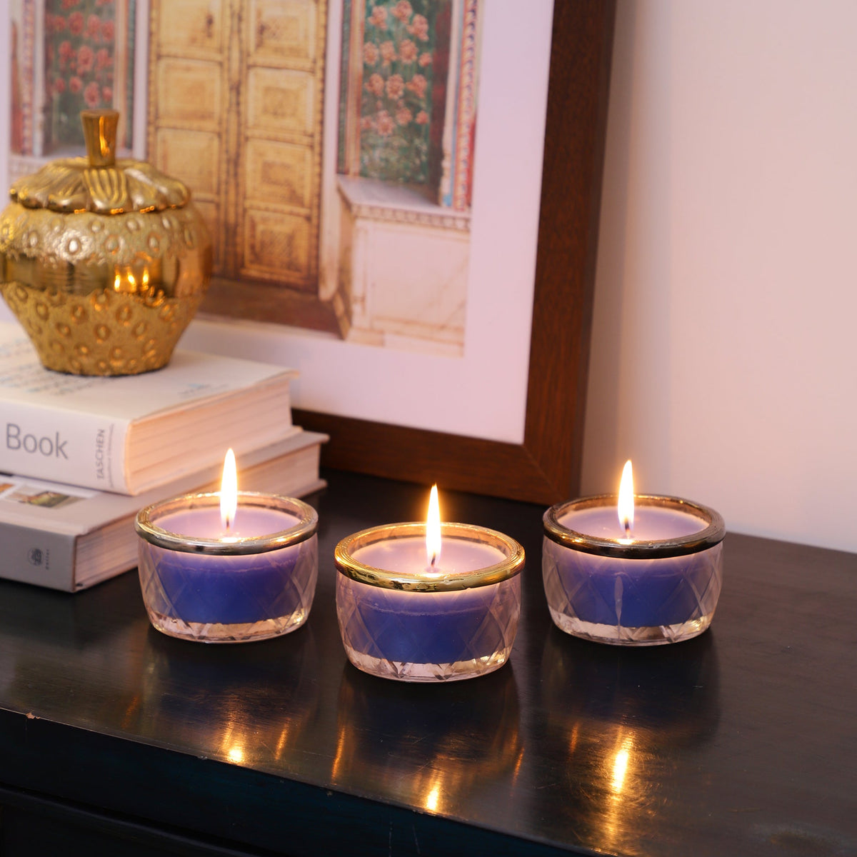 ocean breeze blue Scented candle jar with Silver ring M.M.I. OVERSEAS