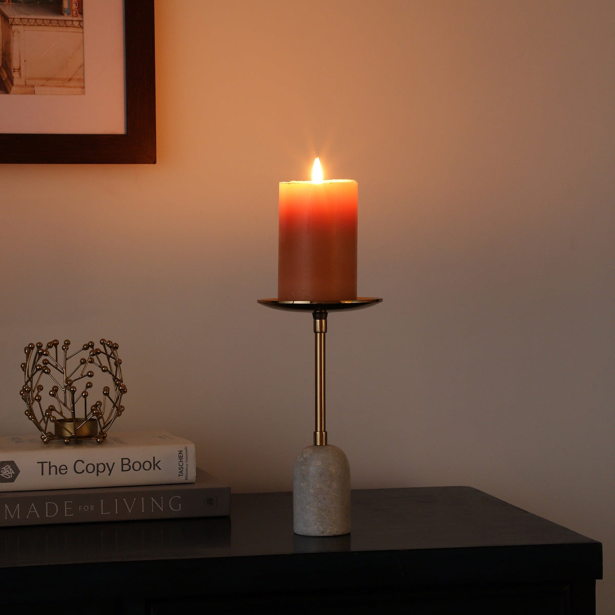 Marble Pri Pillar Candle medium stand in gold M.M.I. OVERSEAS