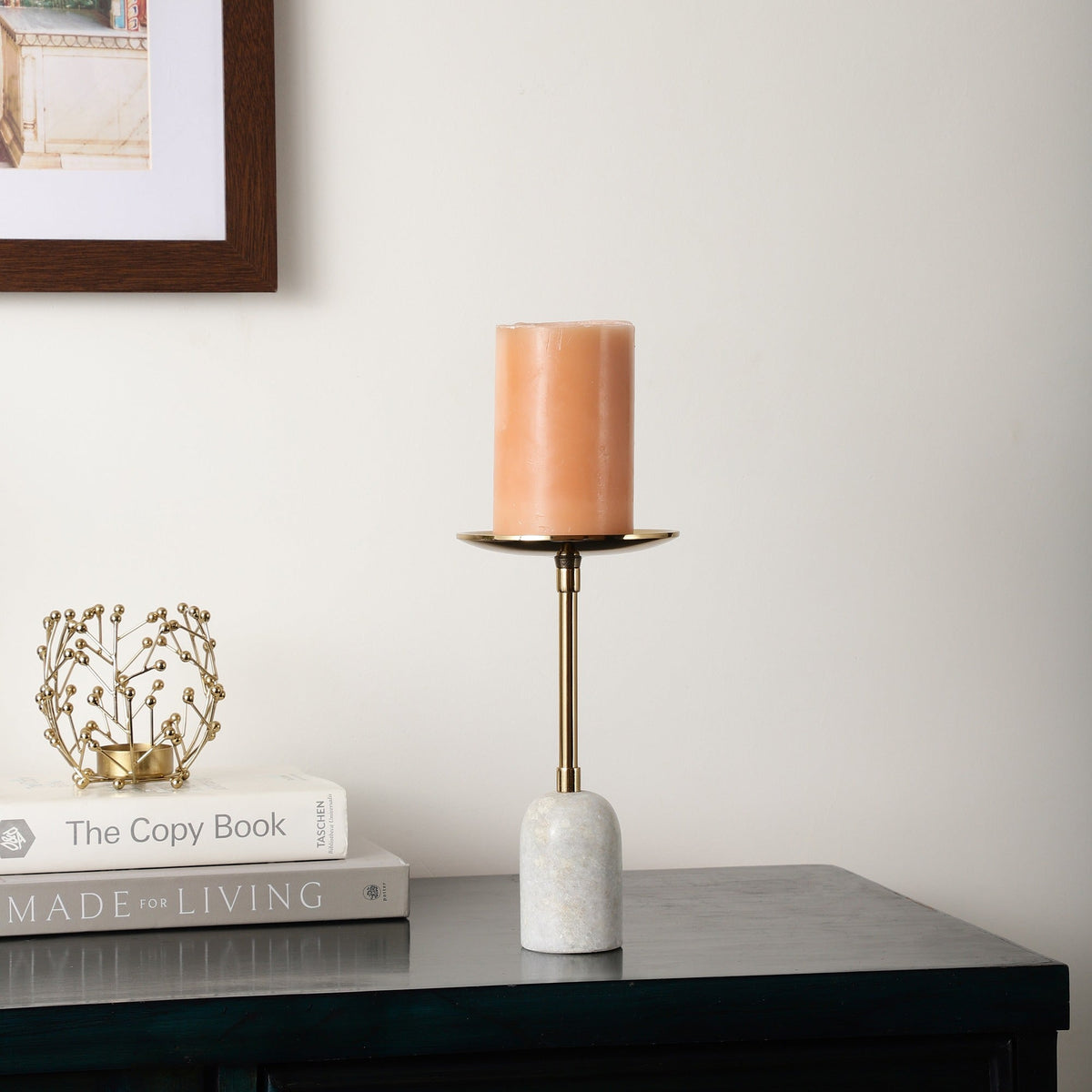 Marble Pri Pillar Candle medium stand in gold M.M.I. OVERSEAS