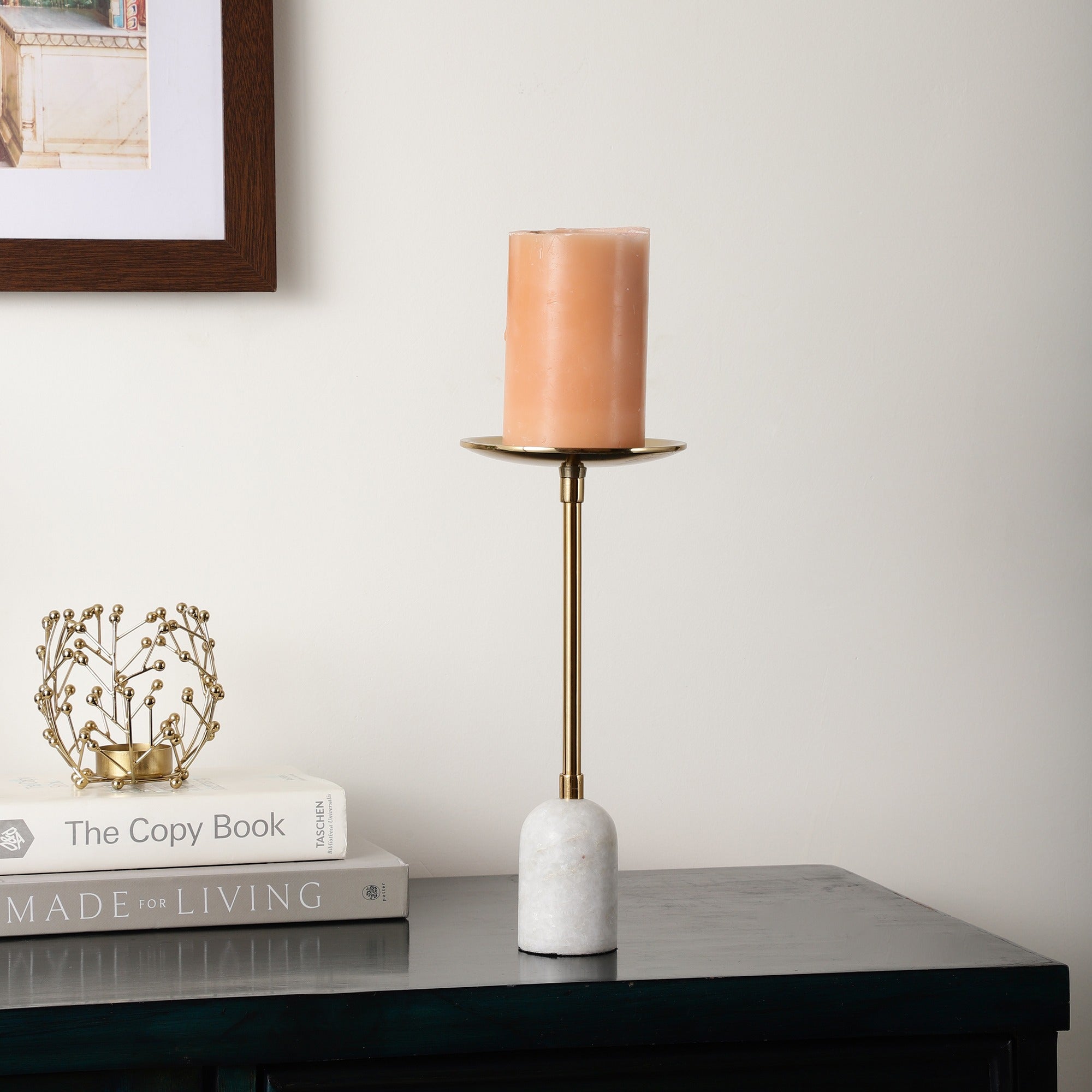 Marble Pri Pillar Candle large stand in gold -OUCHCART