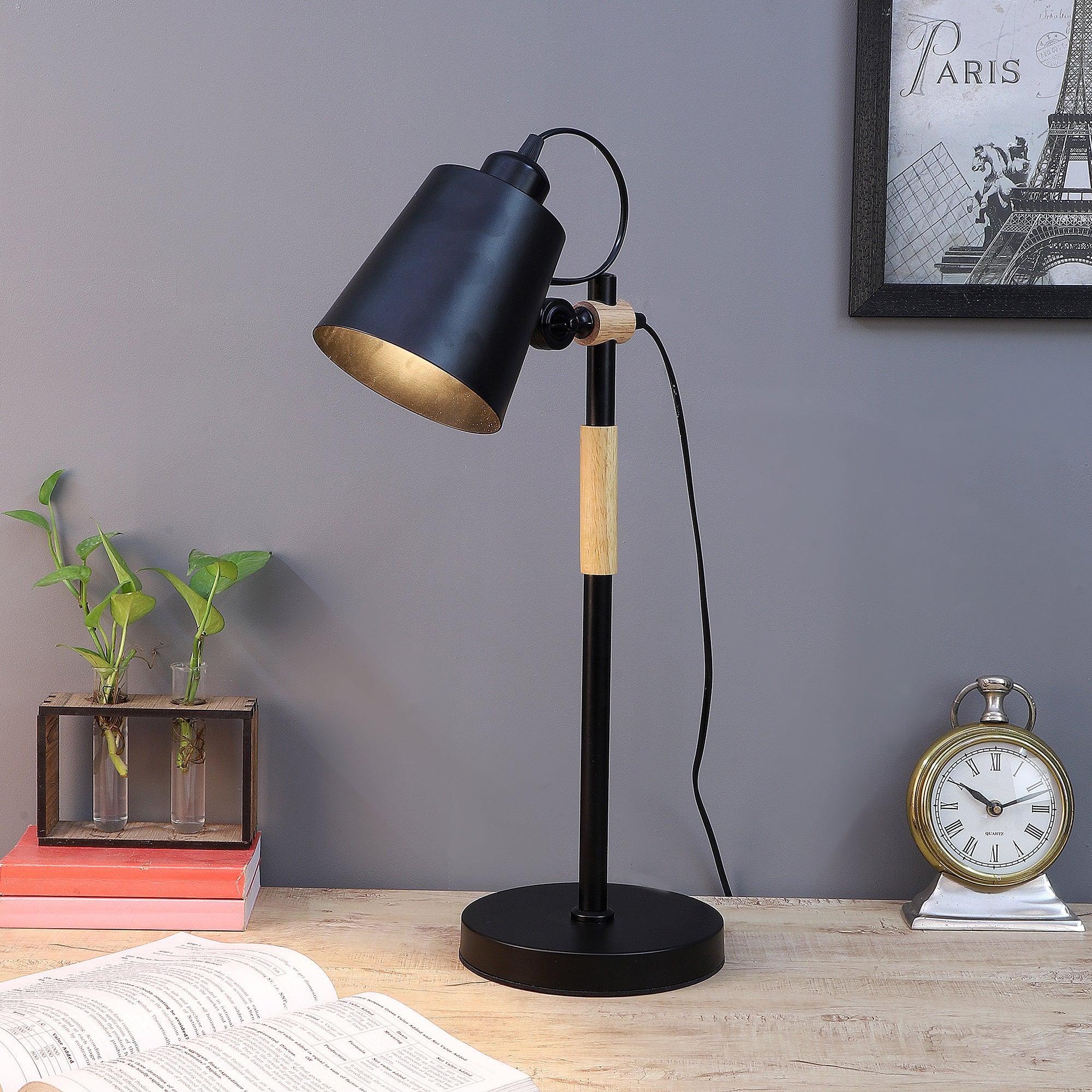 Modern Nordic Wood & Metal Study Lamp With Black Base By Ss Lightings - Ouch Cart
