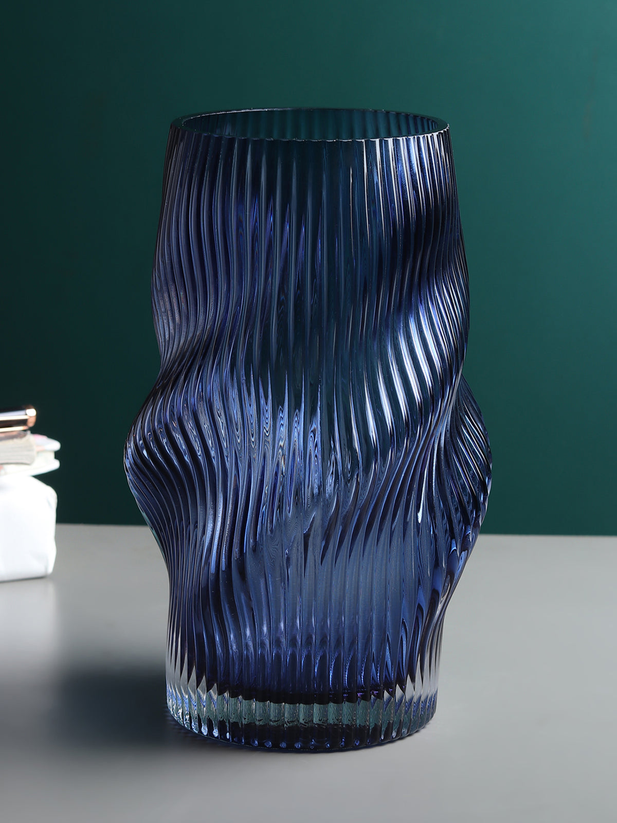 Whirly Blue Crystal Vase