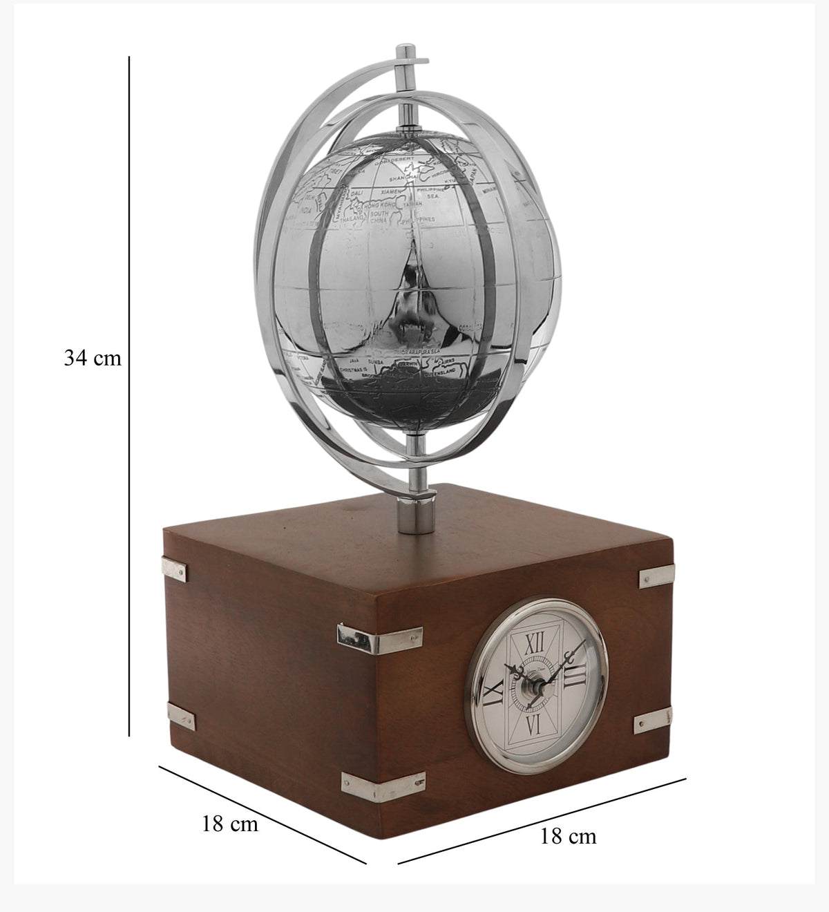 Atlasphere Silver Table Clock M.M.I. OVERSEAS