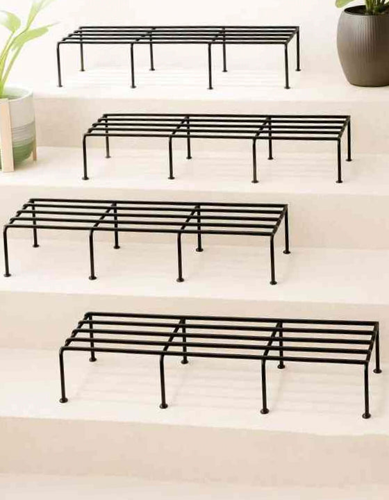 Elated Metal Plant Stand (Set Of 4) Black Rust Proof Pot - OUCHCART
