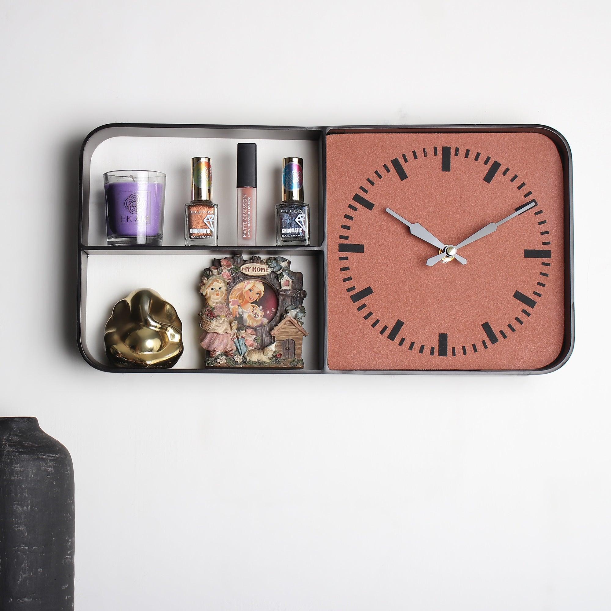 Timekeeper Shelves Wall Clock in Gold - Ouch Cart