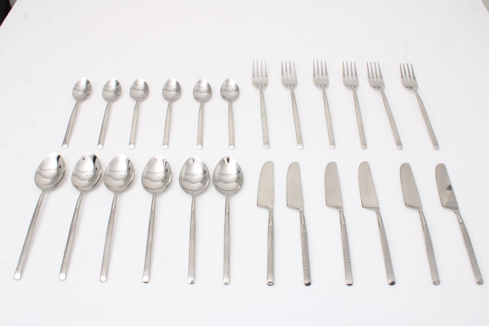 Artisan Dot Hammered Silver Cutlery Set of 24 - Ouch Cart