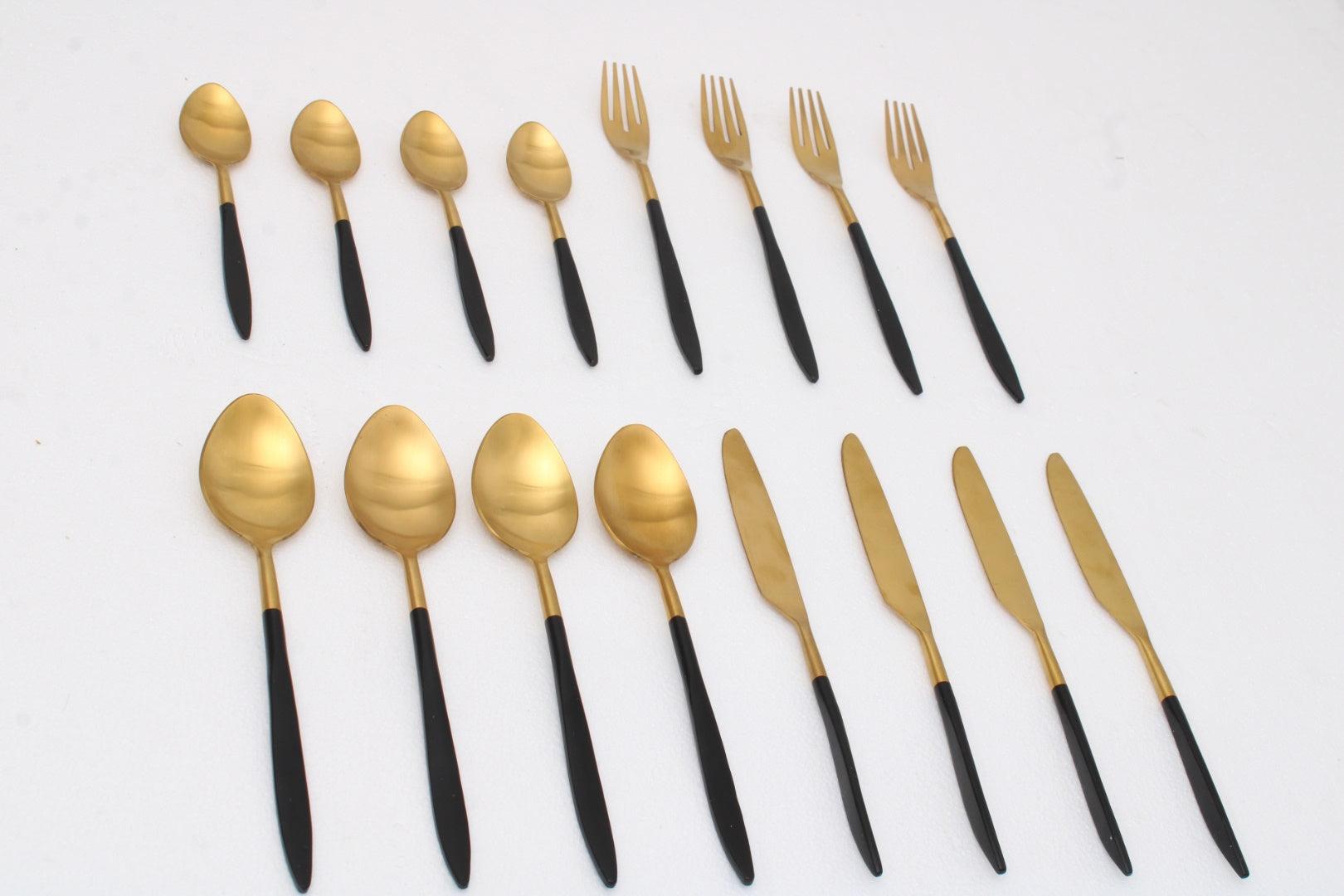 Midnight Opulence Black & Gold Cutlery Set of 16 - Ouch Cart