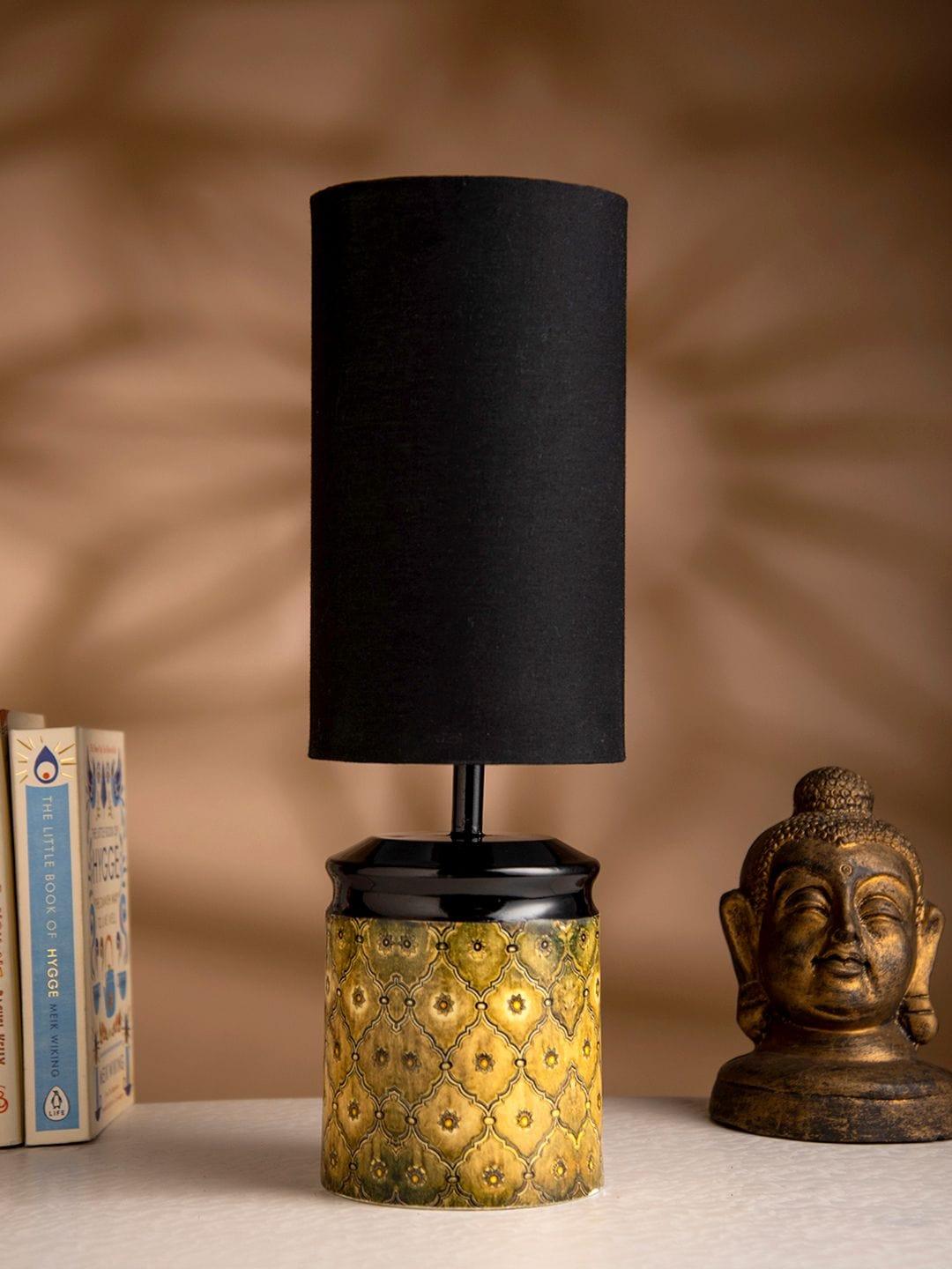 Metal Diamond Tile Print Lamp with Solid Black Shade - Ouch Cart