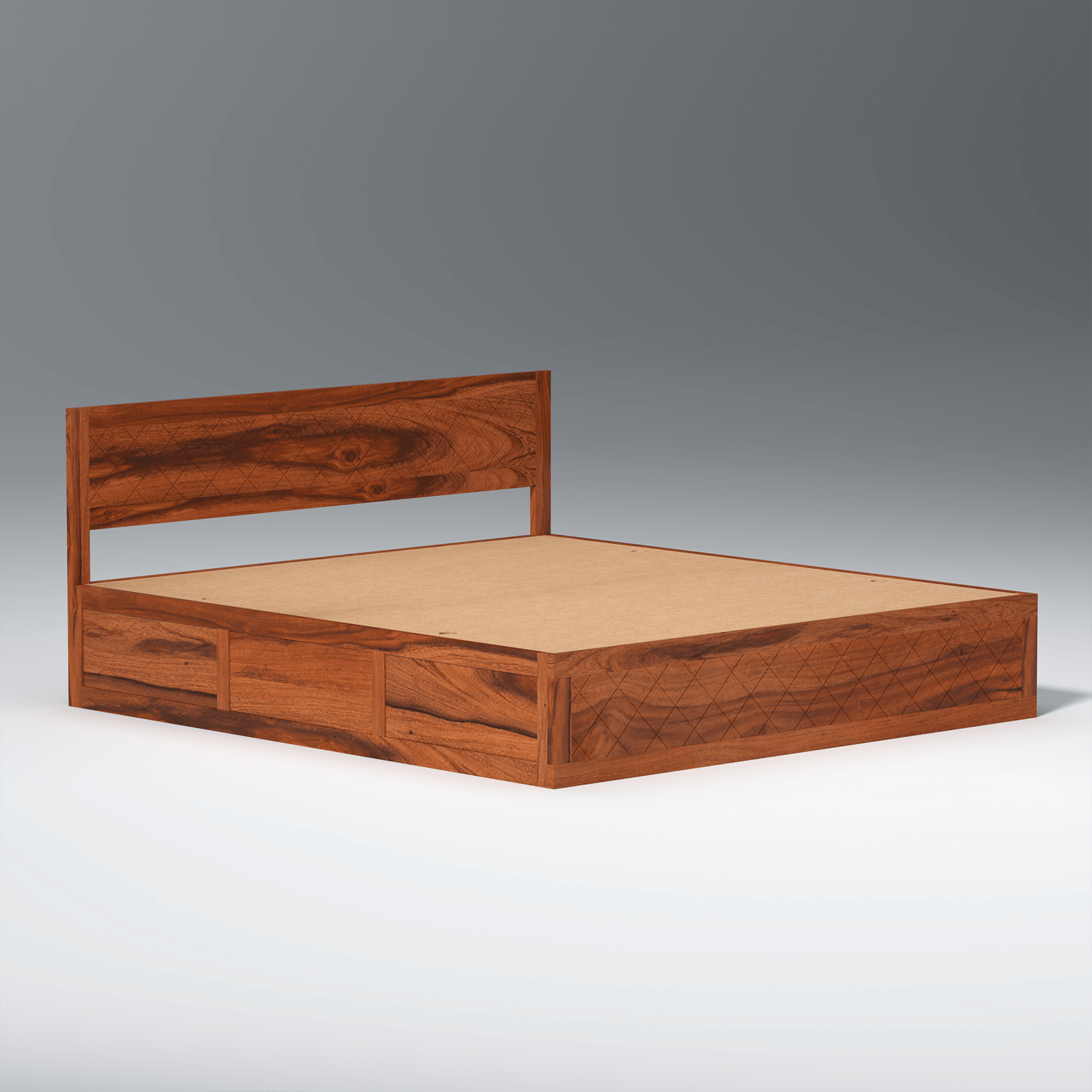 Lofted Sheesham Wood bed with Box Storage in Maharani Color - Ouch Cart