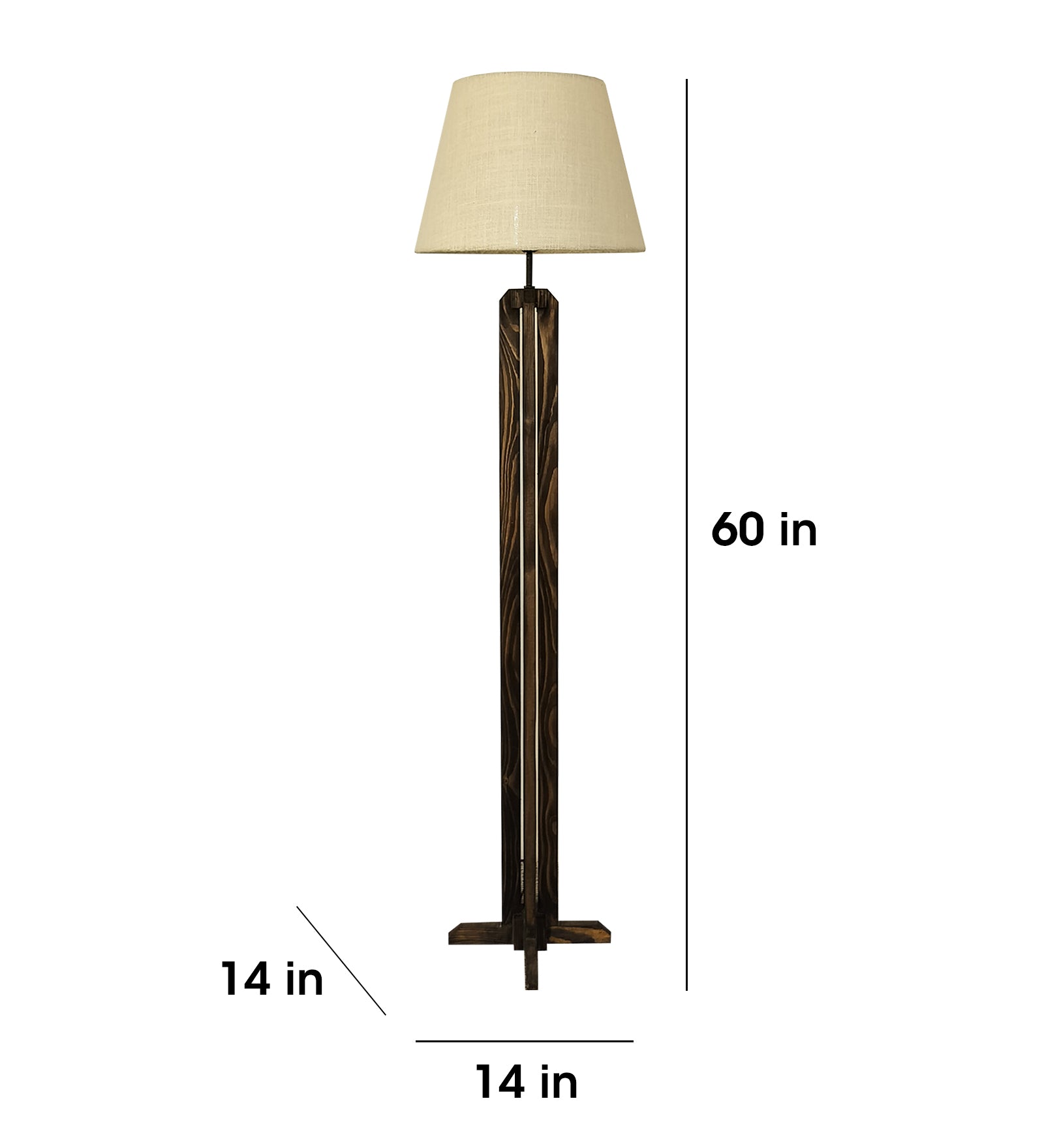 Inca Wooden Floor Lamp with Premium Beige Fabric Lampshade