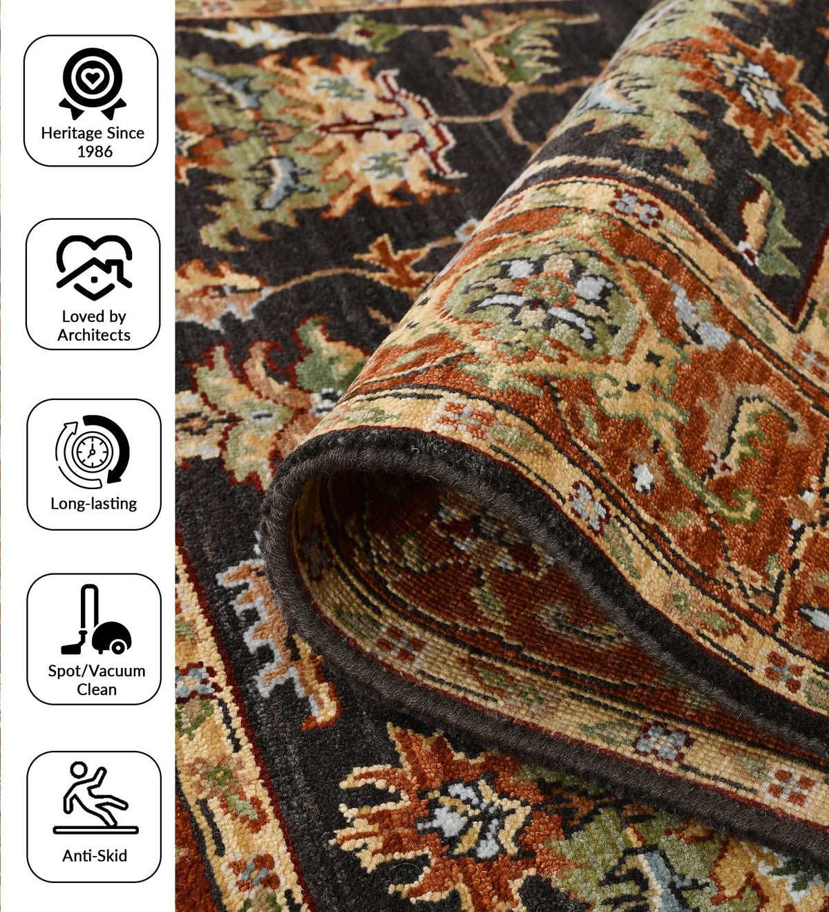 Creneau Traditional Pattern Hand Knotted Rectangle Anti-Skid Designer Carpet, Prayer Rug For Office Cabins, Small Living Spaces - 4'x6' Saraswati Global