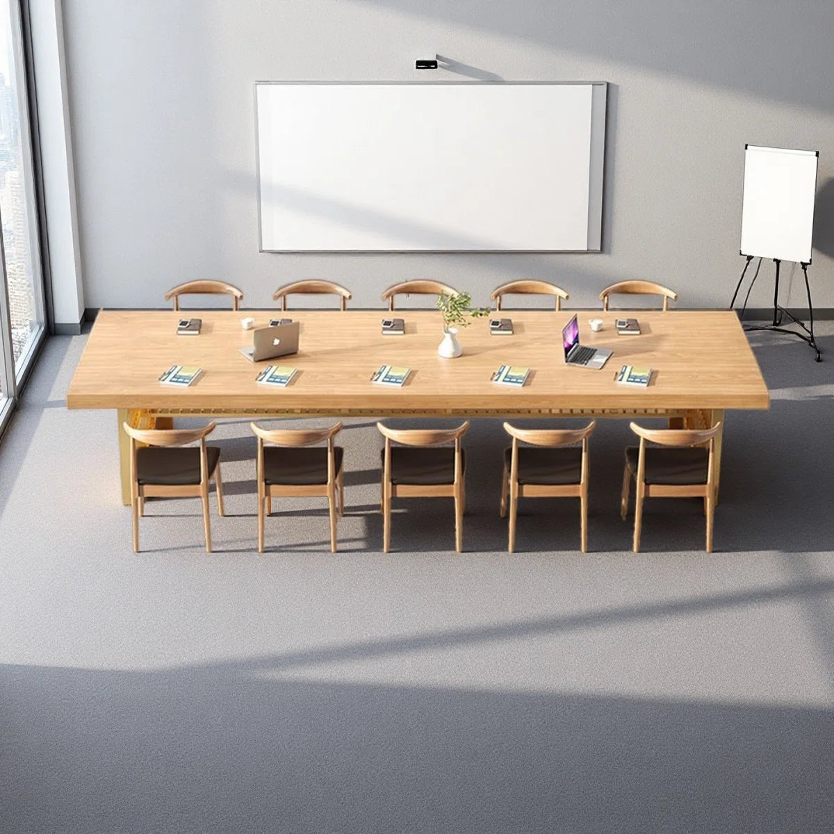 Iron Base Rectangular Solid Wood Conference Table-OUCH CART