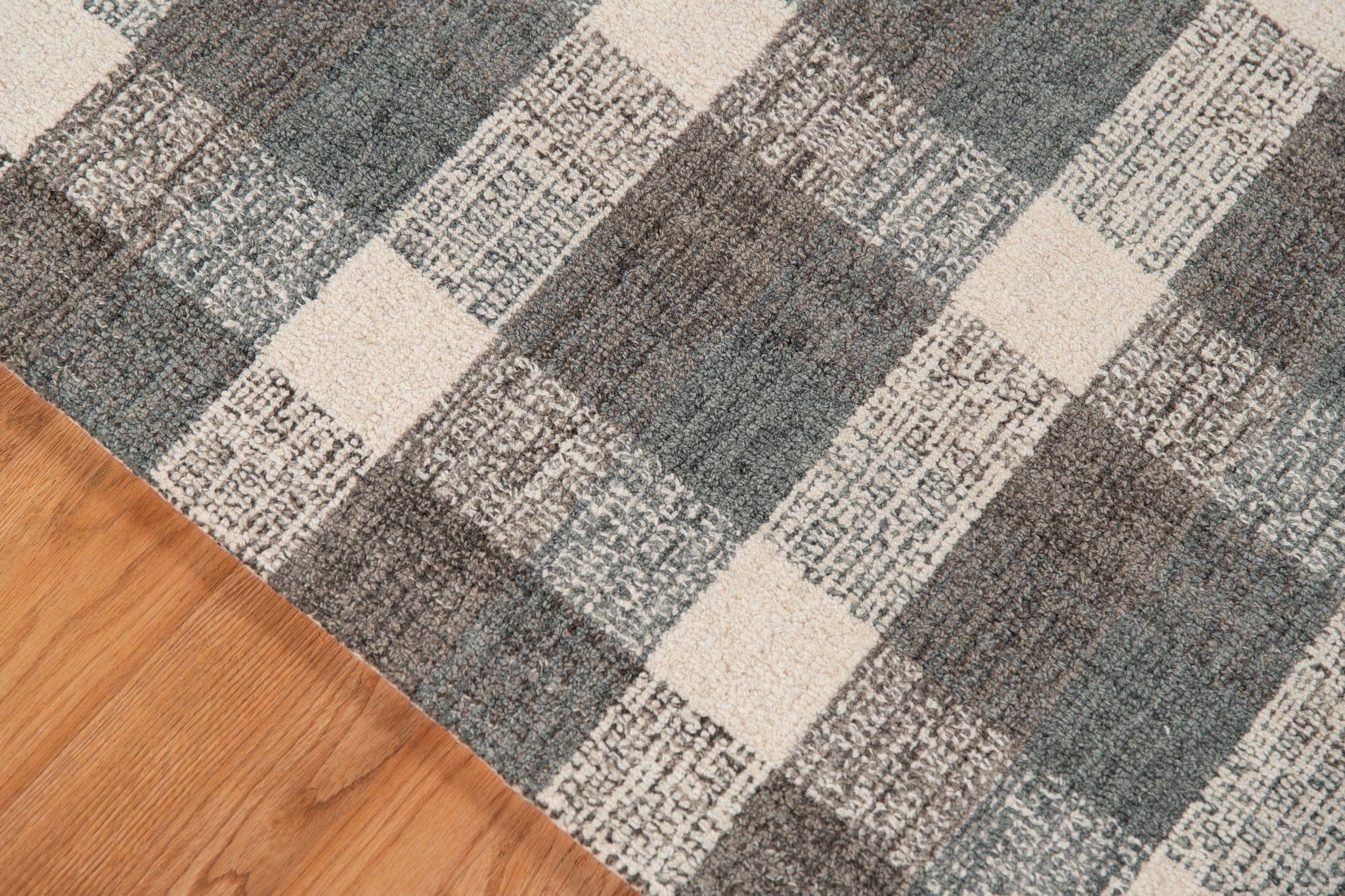 Dark Gray Wool Tartan 8X10 Feet Hand-Tufted Carpet - Rug - Ouch Cart