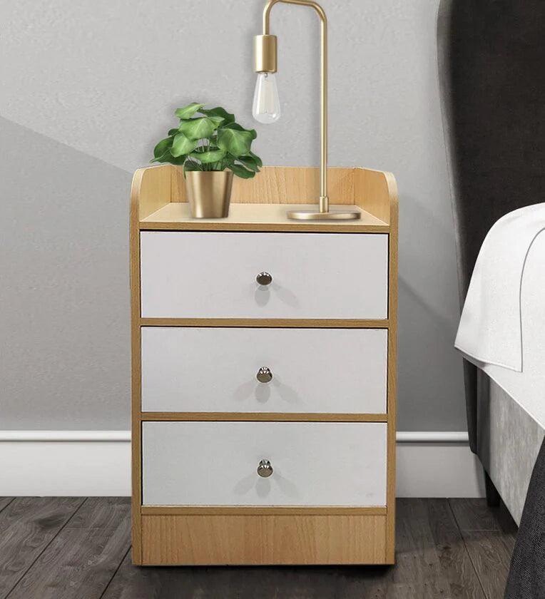 Bedside Table In Intel Beige Finish with drawers - Ouch Cart