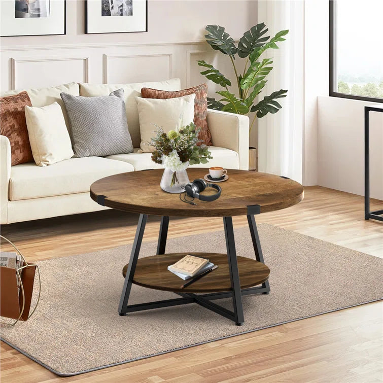Round Coffee Table with 2-Tier Storage Shelves