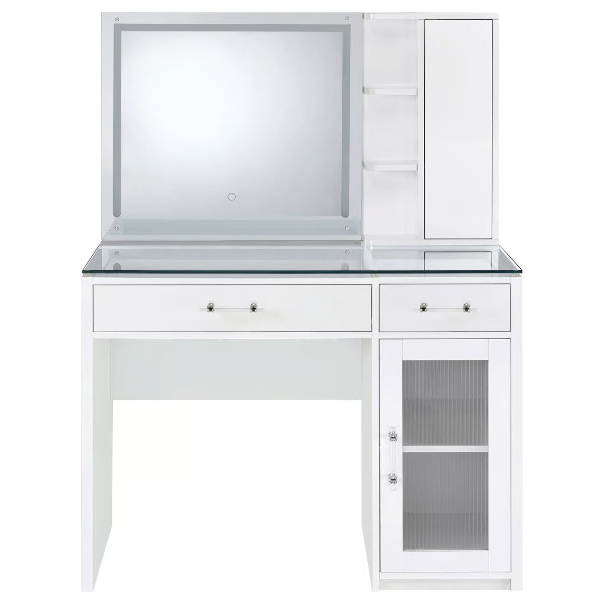 Elegant Jaiyla 2-Drawer Vanity Set with LED Mirror – Modern High Gloss Desk