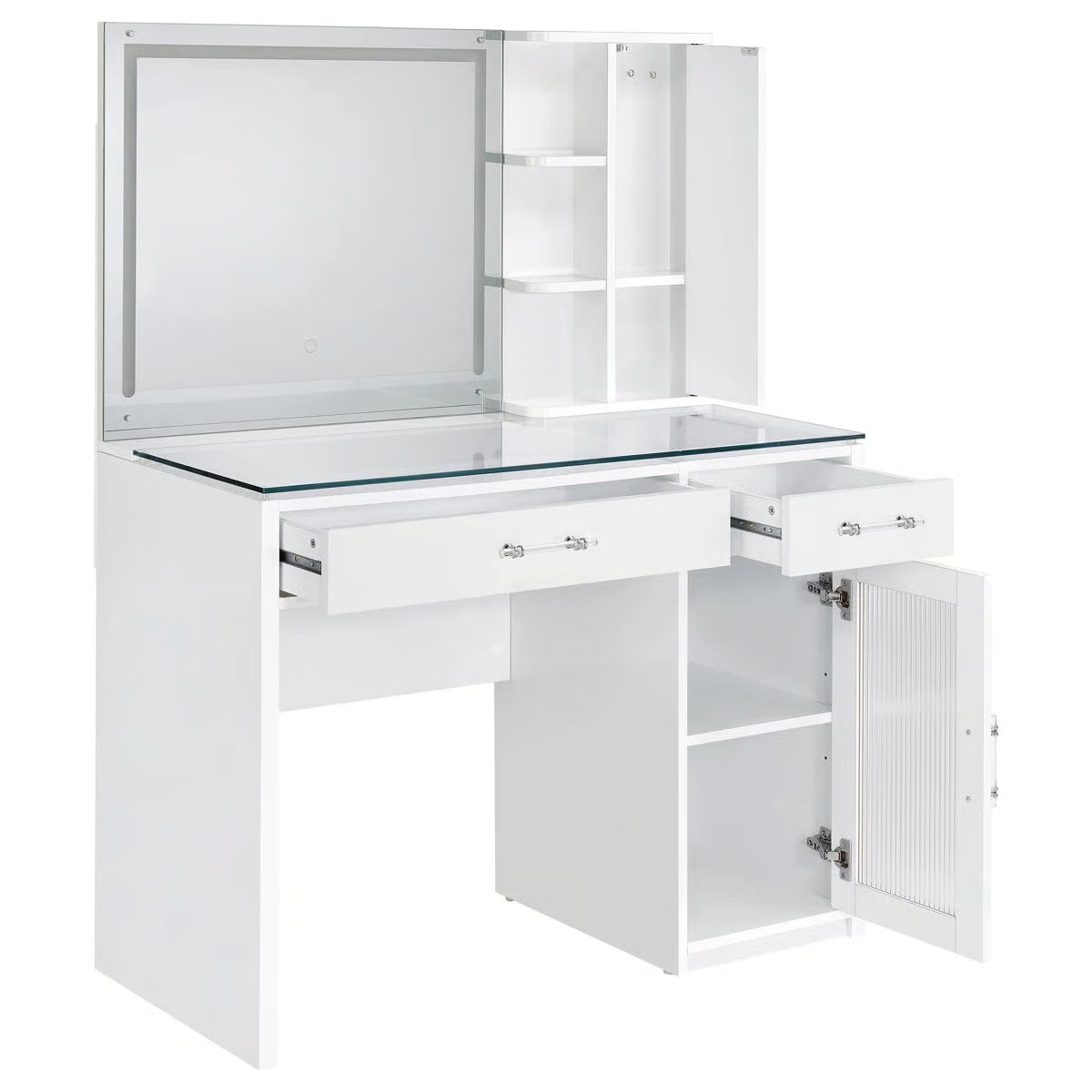 Elegant Jaiyla 2-Drawer Vanity Set with LED Mirror – Modern High Gloss Desk
