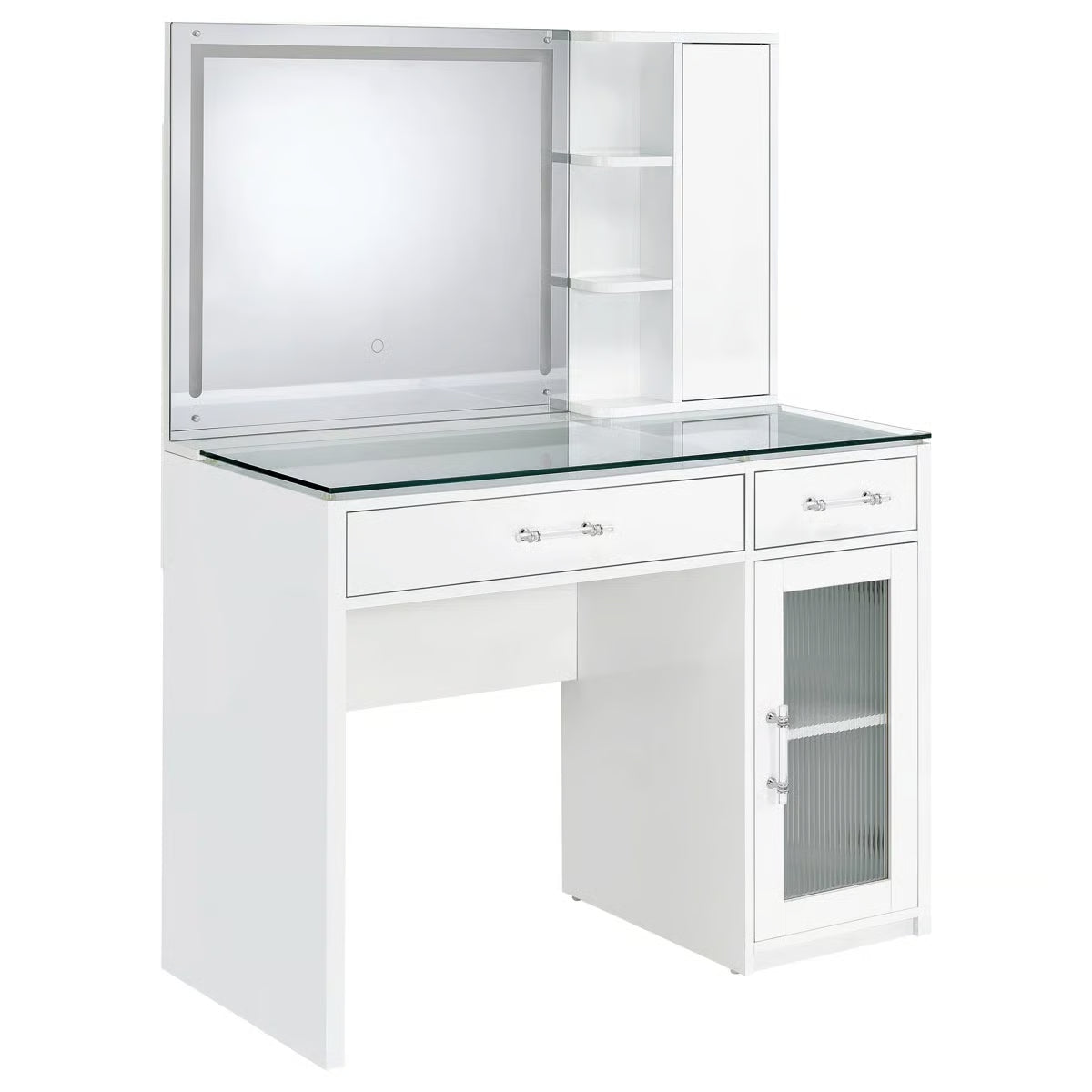 Elegant Jaiyla 2-Drawer Vanity Set with LED Mirror – Modern High Gloss Desk