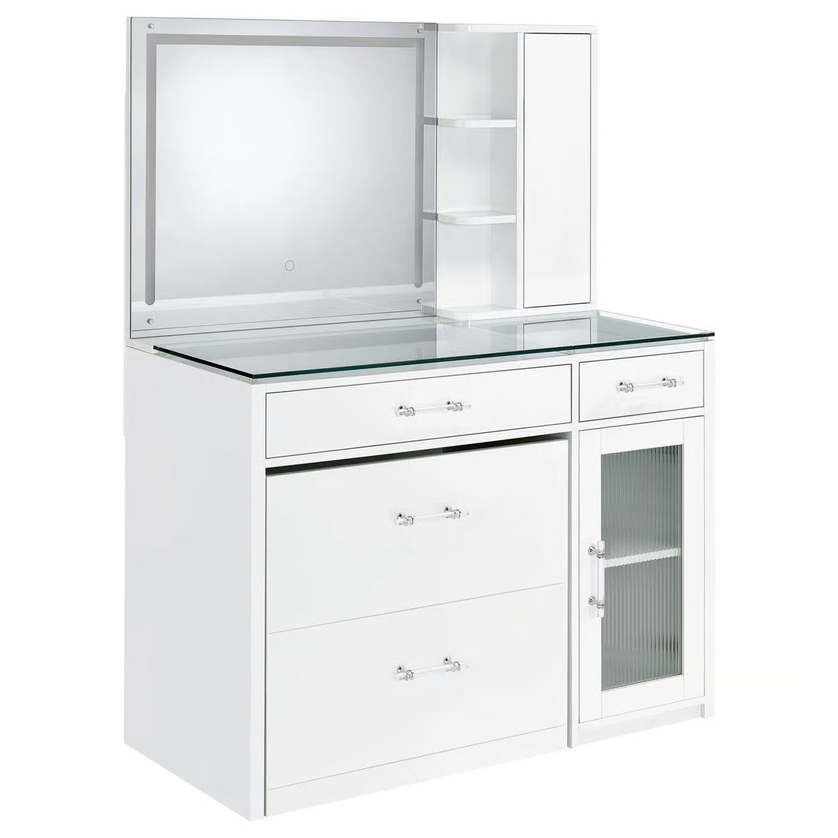 Elegant Jaiyla 2-Drawer Vanity Set with LED Mirror – Modern High Gloss Desk-OUCH CART |Dressing table