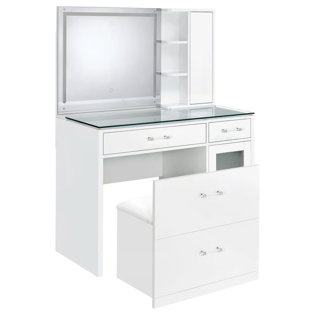 Elegant Jaiyla 2-Drawer Vanity Set with LED Mirror – Modern High Gloss Desk
