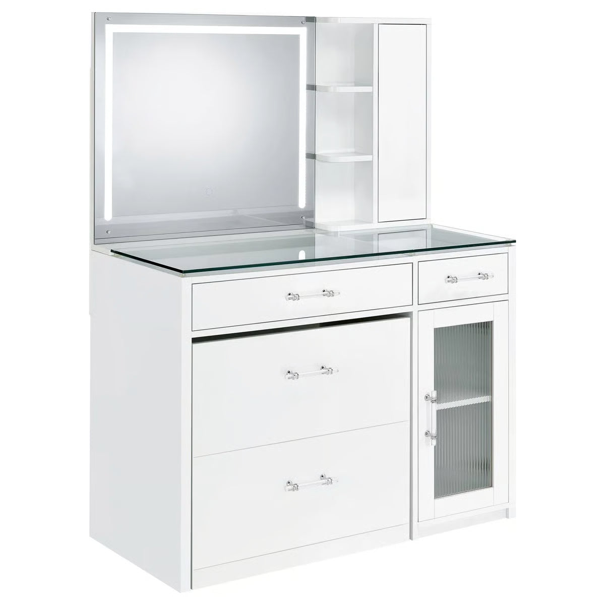 Elegant Jaiyla 2-Drawer Vanity Set with LED Mirror – Modern High Gloss Desk