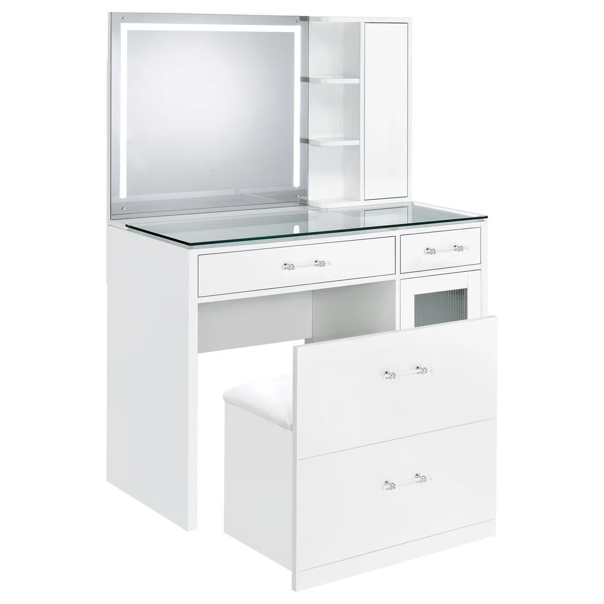 Elegant Jaiyla 2-Drawer Vanity Set with LED Mirror – Modern High Gloss Desk-OUCH CART |Dressing table