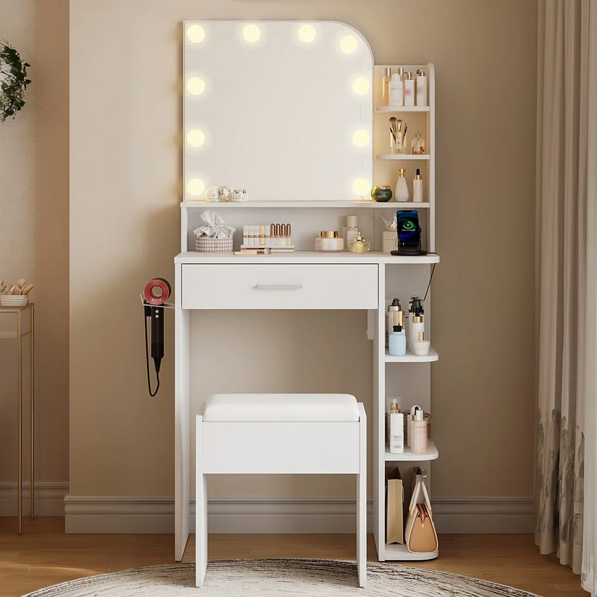 Jaseria Vanity Desk with Lighted Mirror & Power Outlet โ Bedroom Makeup Table-OUCH CART |Dressing table