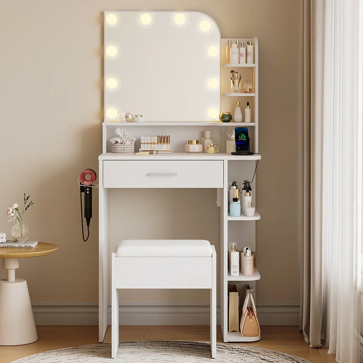 Jaseria Vanity Desk with Lighted Mirror & Power Outlet – Bedroom Makeup Table