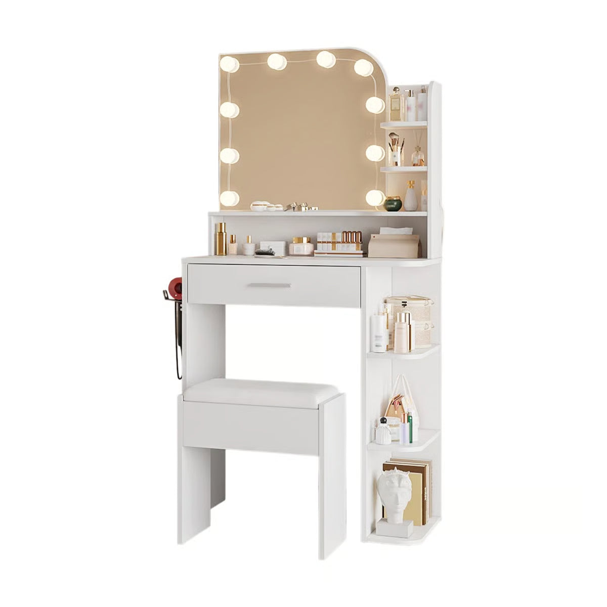 Jaseria Vanity Desk with Lighted Mirror & Power Outlet – Bedroom Makeup Table