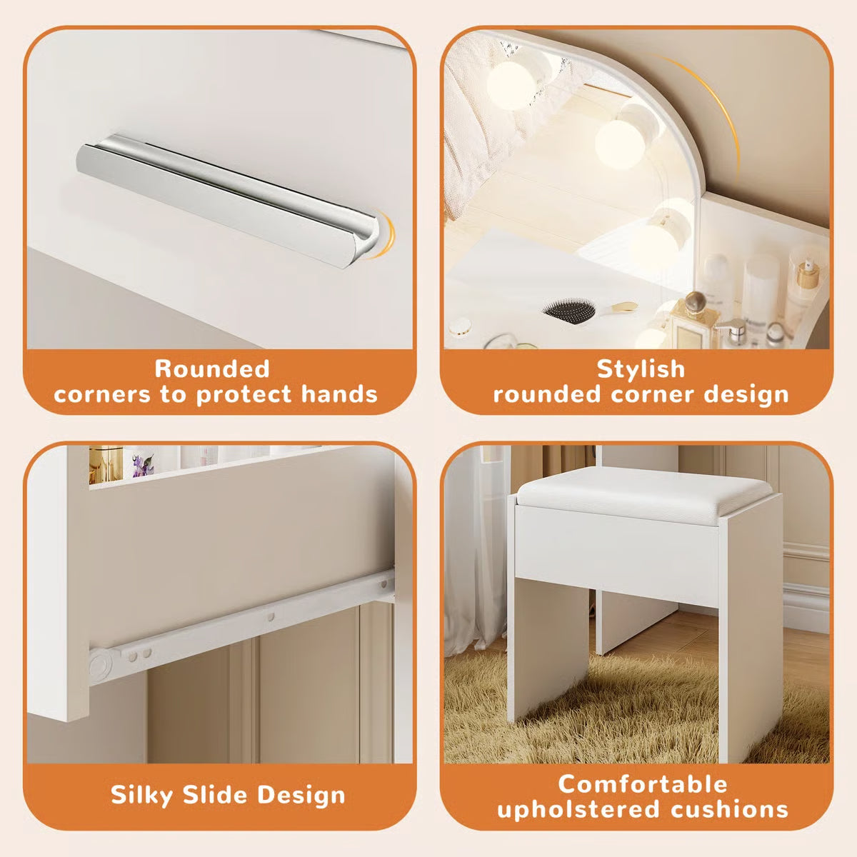 Jaseria Vanity Desk with Lighted Mirror & Power Outlet – Bedroom Makeup Table