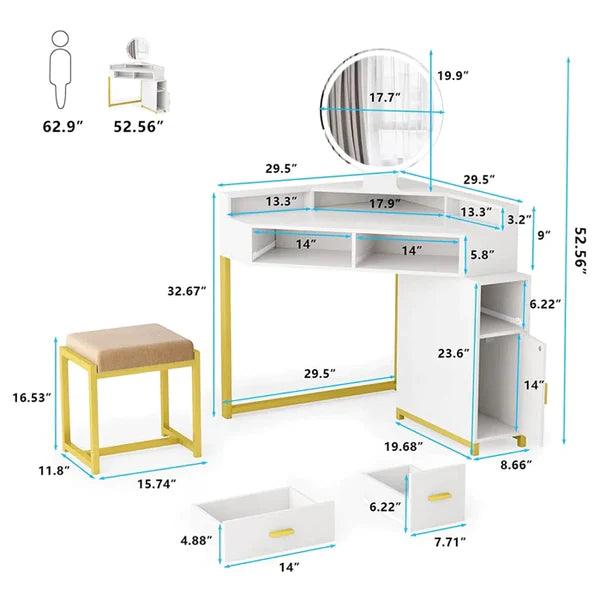 Cykron Drey Vanity dressing table design with mirror with stool - Ouch Cart