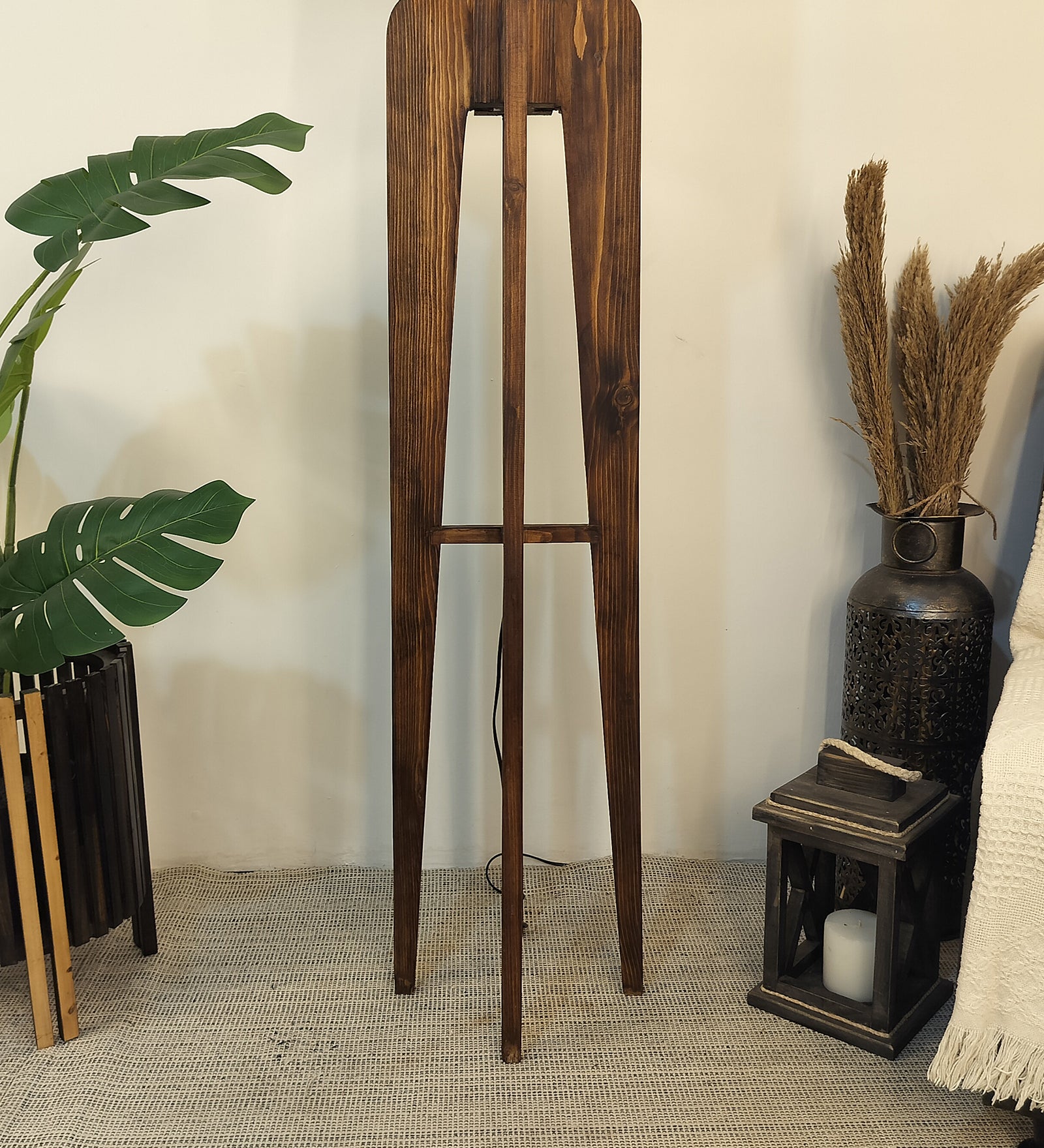 Jet Wooden Floor Lamp with Premium Beige Fabric Lampshade (BULB NOT INCLUDED)