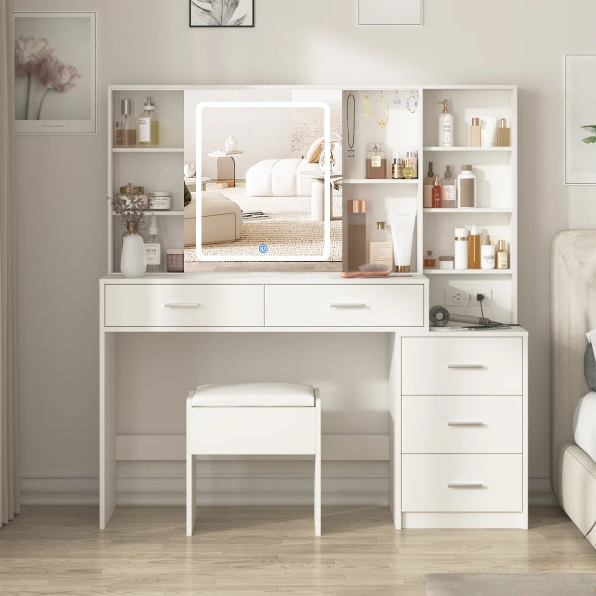 Elegant Jynna Makeup Vanity Desk with Drawers-OUCH CART |Dressing table
