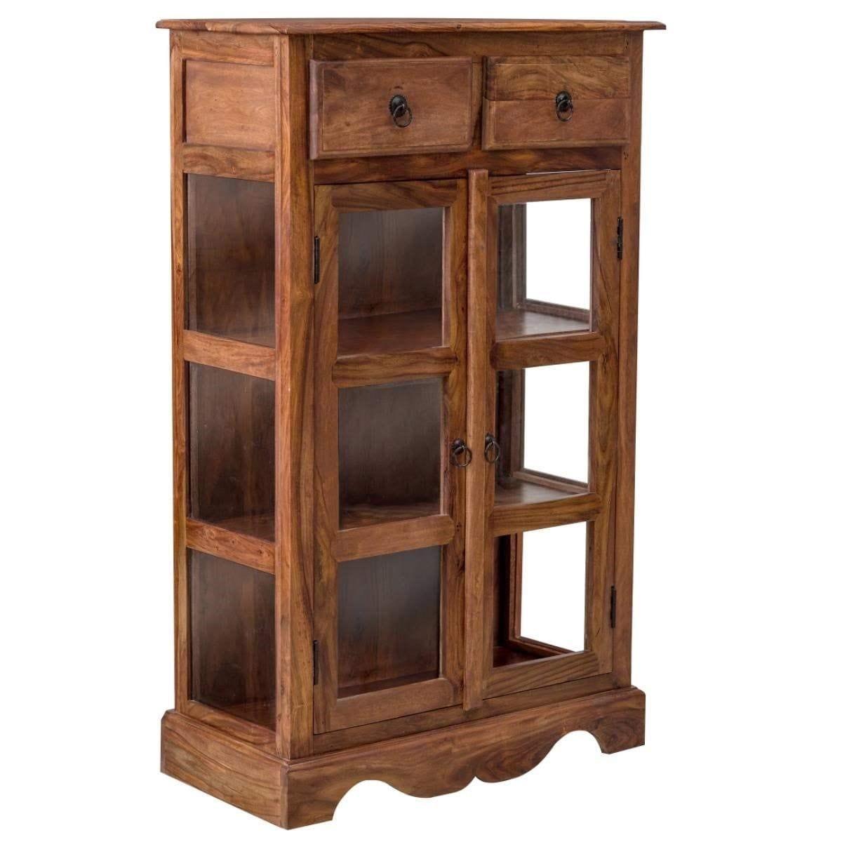 Sheesham Wood Two Drawer Crockery Cabinet Medium In Honey Finish - Ouch Cart