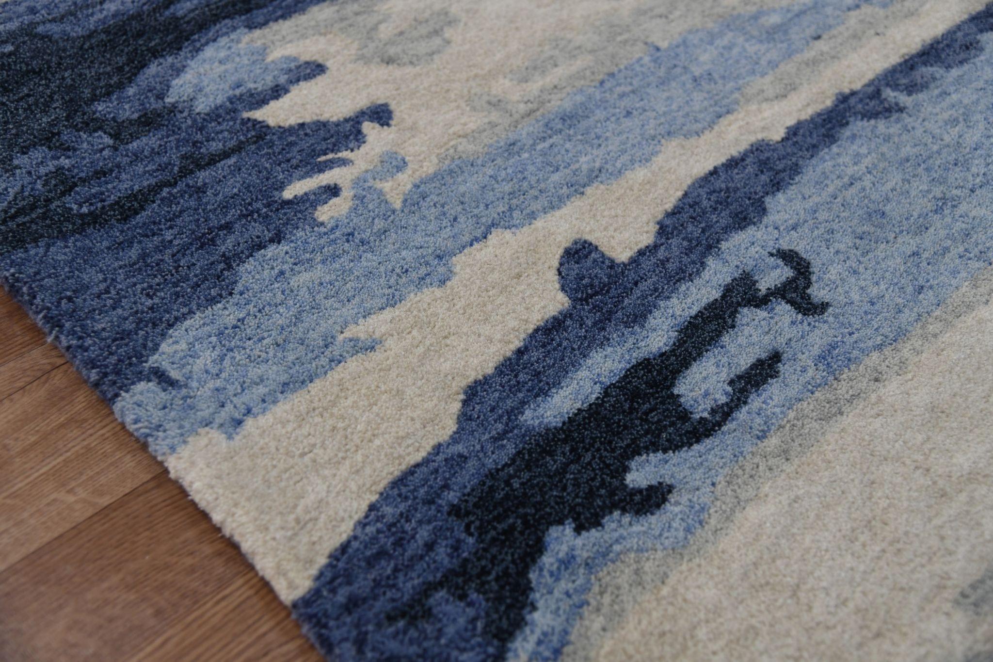 Navy Wool & Viscose Abstract 5x8 Feet Hand-Tufted Carpet - Rug - Ouch Cart
