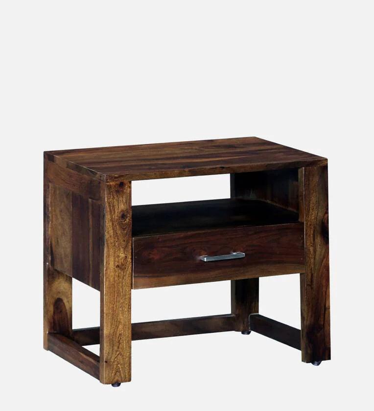 Sheesham Wood Bedside Table In Provincial Teak Finish With Drawer - Ouch Cart