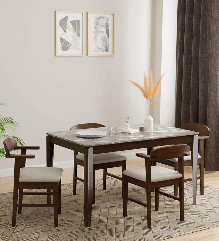 Solid Wood 4 Seater Dining Set In Marble Finish - Ouch Cart