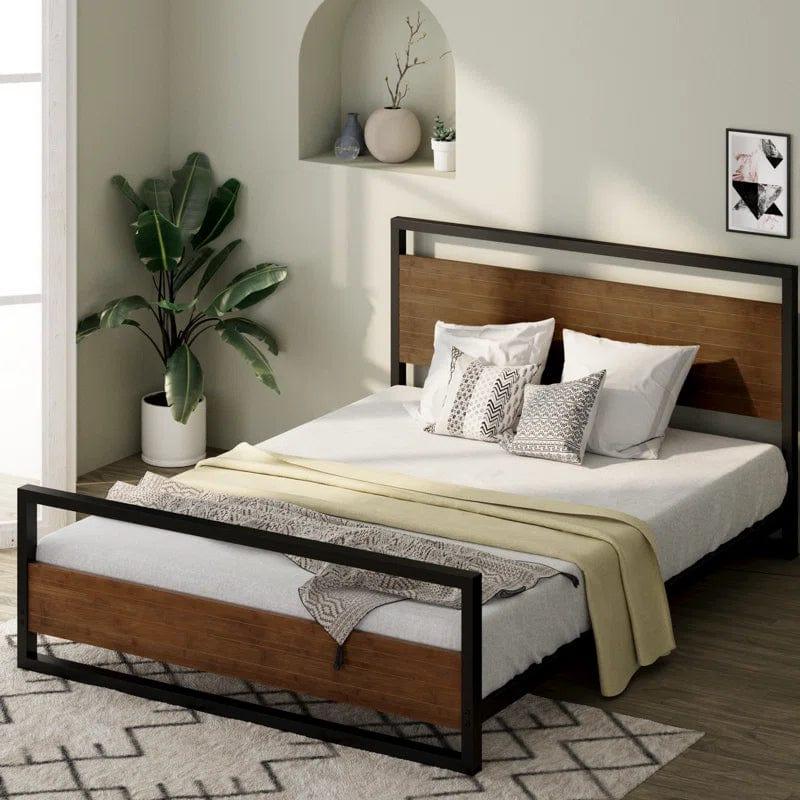 Karlie Bed Frame with Deatiled Wood Headboard - Ouch Cart