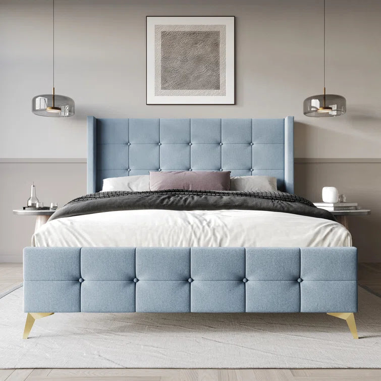 Karmane Upholstered Wingback Bed OUCH CART