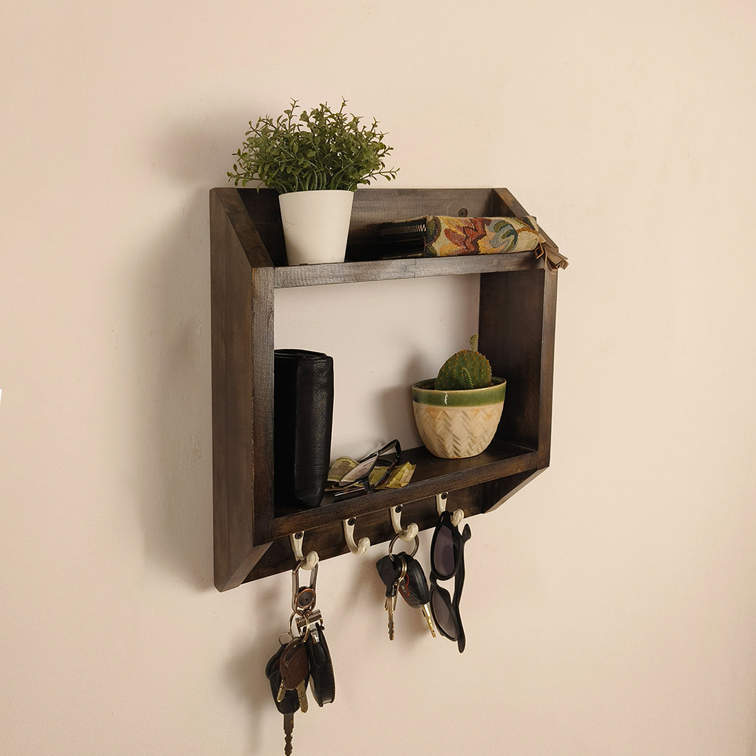 Kingston Wooden Wall Shelf Organiser with Key Holders- OUCH CART | Wall hangings
