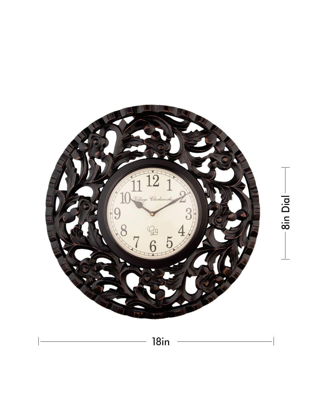 Round Wooden Flower Carving 18 Inches Wall Clock - Ouch Cart