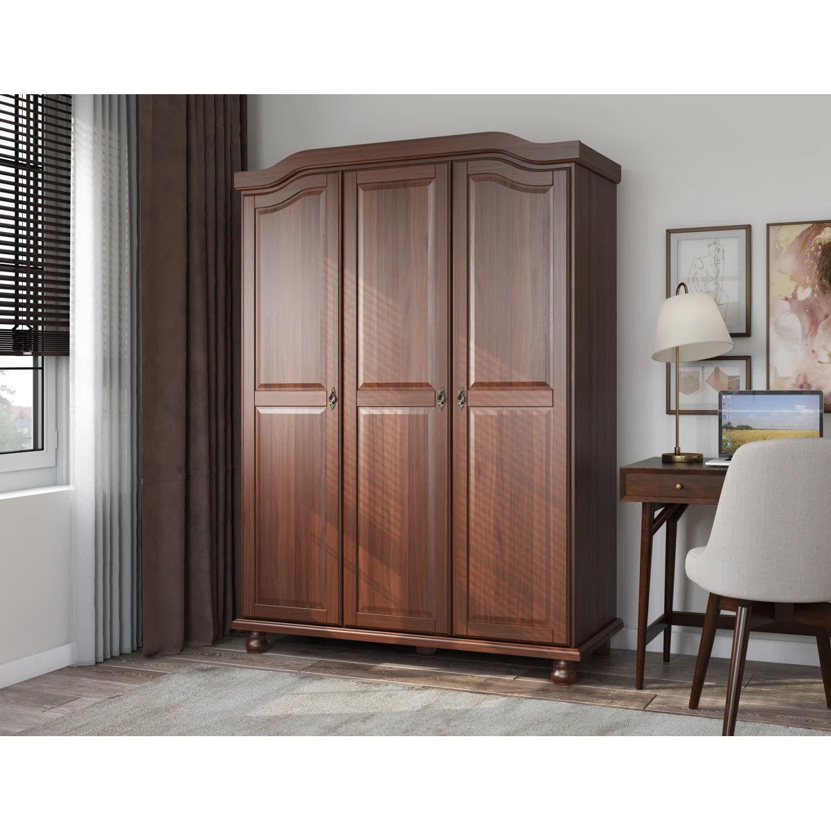 Kyle 100% Solid Wood 3-door Wardrobe Armoire