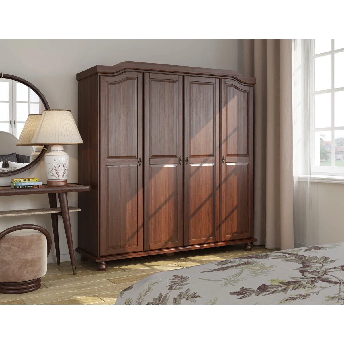 Kyle 100% Solid Wood 4-door Wardrobe Armoire