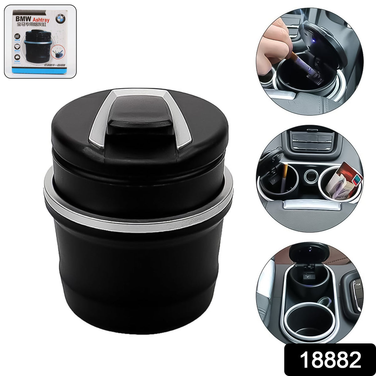 Portable Car Ashtray With Lid And Blue Led Light (1 Pc With Color Box) Wukusy