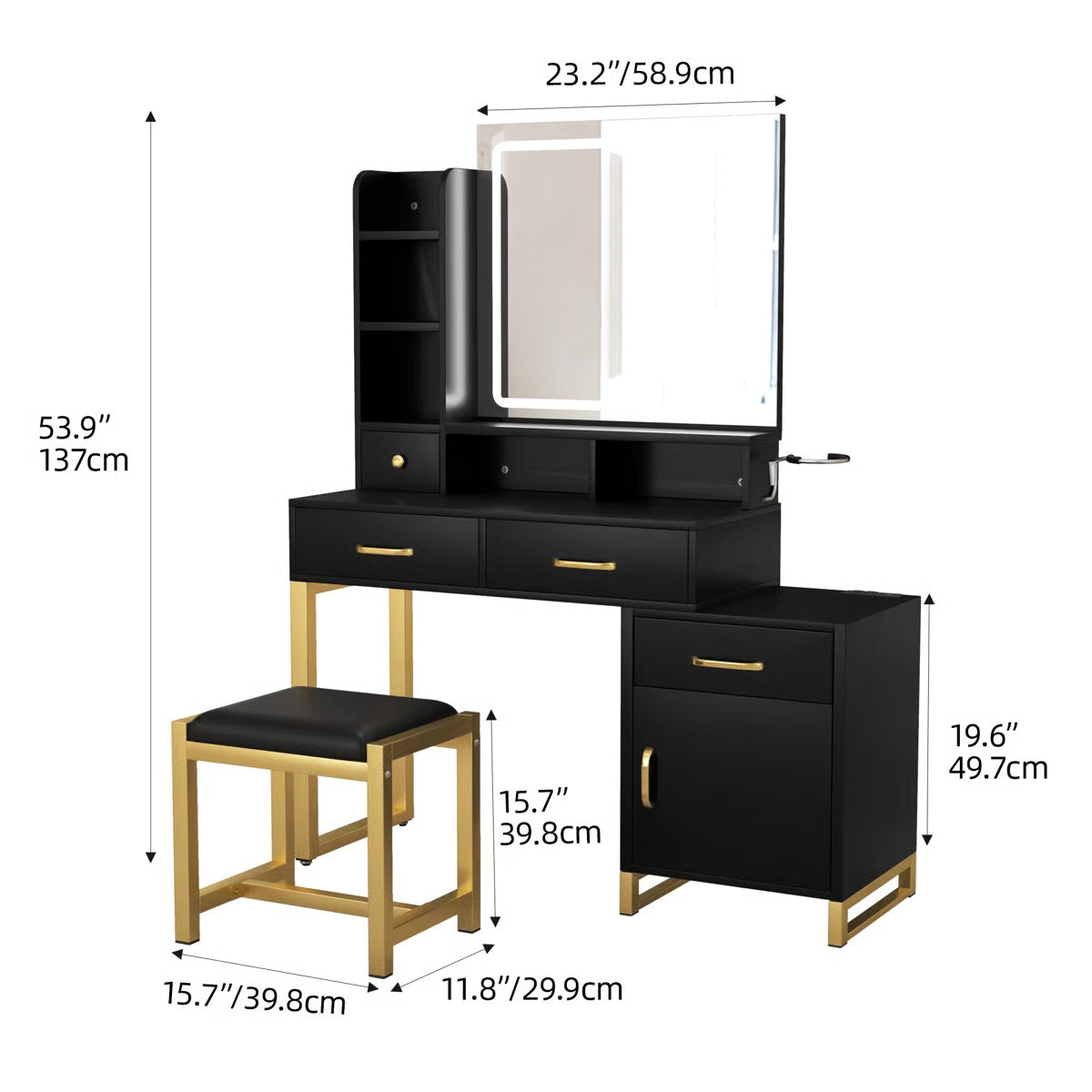 LED Lighted Vanity Set – Makeup Table with Mirror and Stool Included