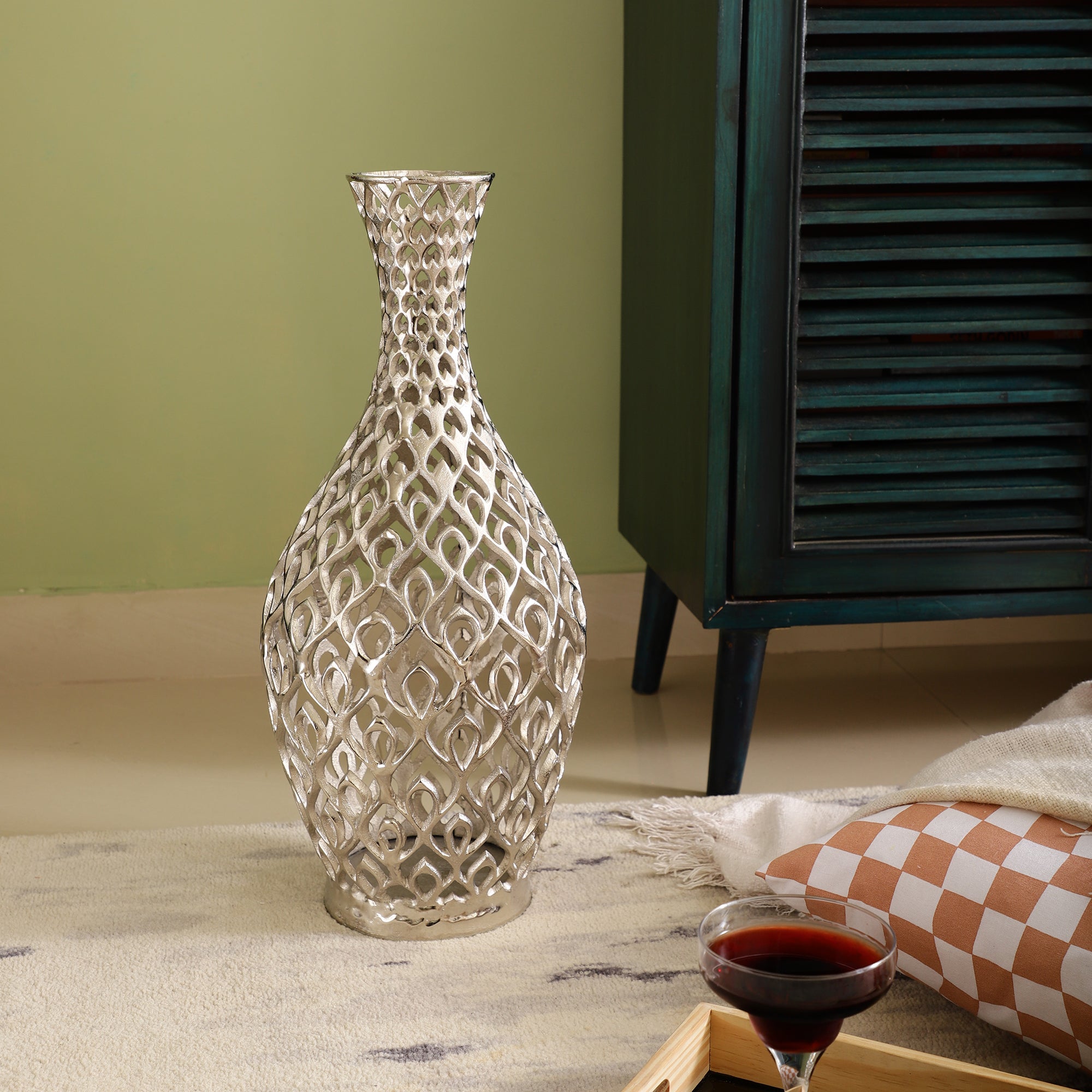 Cavendish Ornate Metal Floor Vase In Silver M.M.I. OVERSEAS