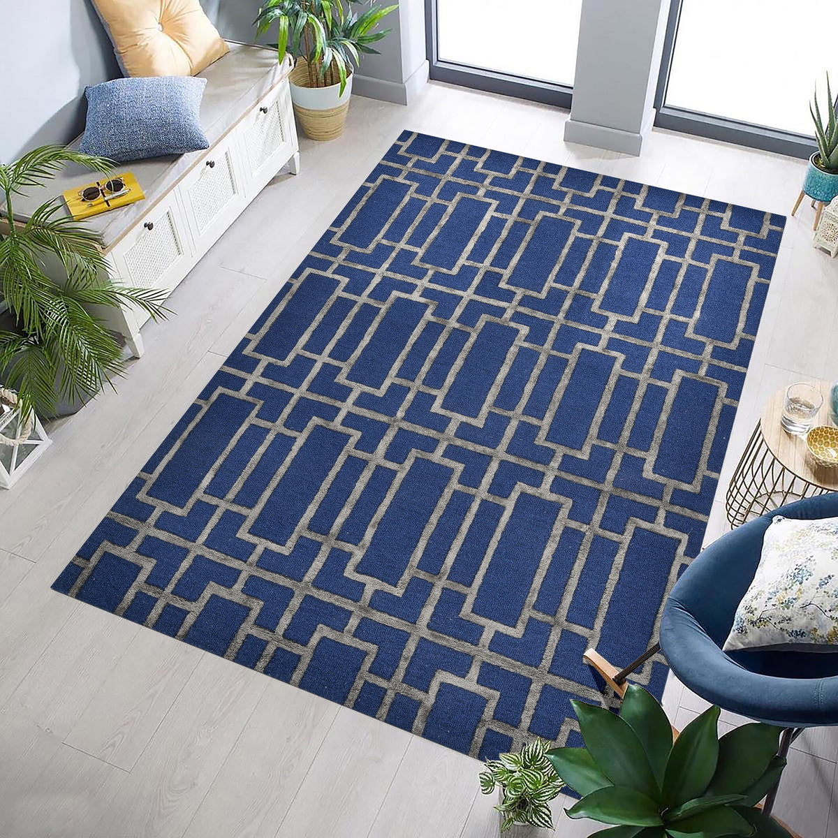 Saraswati Global Rug, Wool Area Rug, Vibrant And Luxurius Rug, 4x6 Feet, Anti Slip & Anti Skid Baking Carpet, Modern Rug, Ideal for Bedroom, Living Room, and Dining Room, Kids Room, Office Rug. Saraswati Global